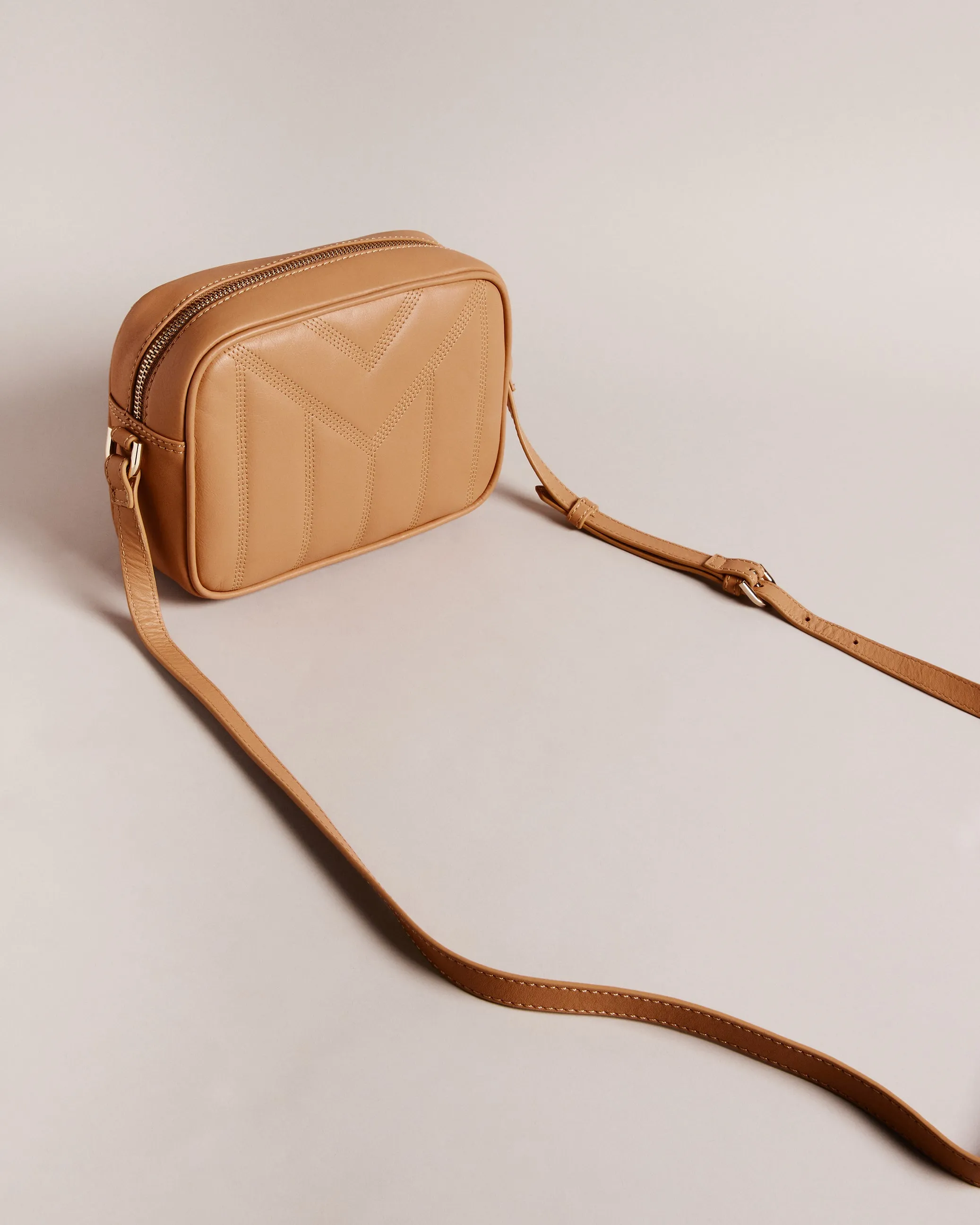 Ayalily Leather Puffer Crossbody Bag Camel