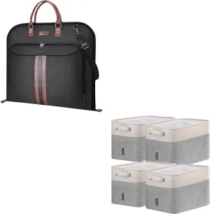 BALEINE Travel Garment Bag   4 Pack Fabric Storage Bins for Shelves
