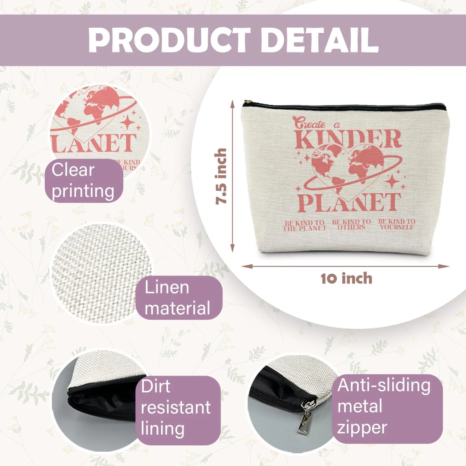 Be Kind to Yourself Inspirational Makeup Bag, Self Love Mental Health Matters Cosmetic Bag, Positive Encouragement Gifts for Women, Aesthetic Retro Pink Makeup Pouch