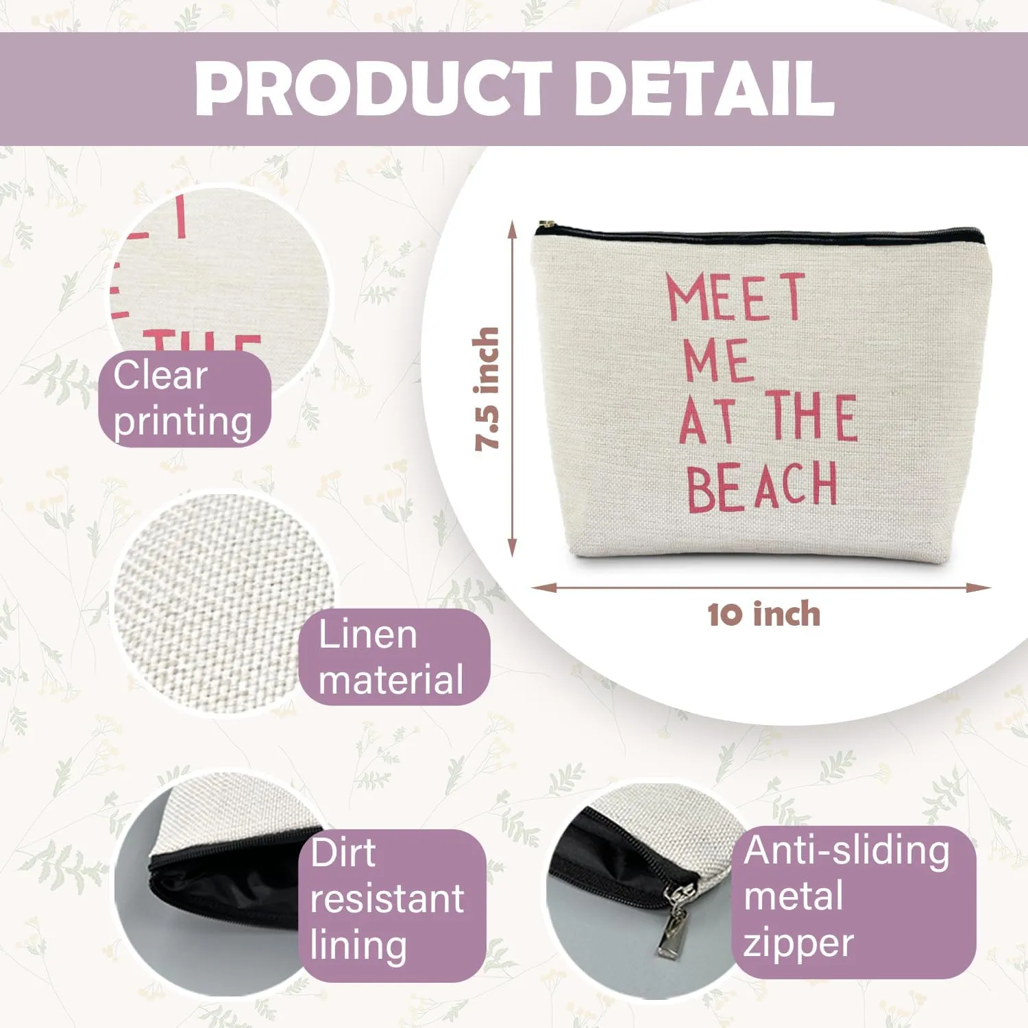 Beach Makeup Bag, Beach Gifts for Women, Meet Me at the Beach Cosmetic Bags Zipper Pouch for Women, Beach Gifts for Women Friends, Beach Lovers Gifts Makeup Pouch Zipper Bag