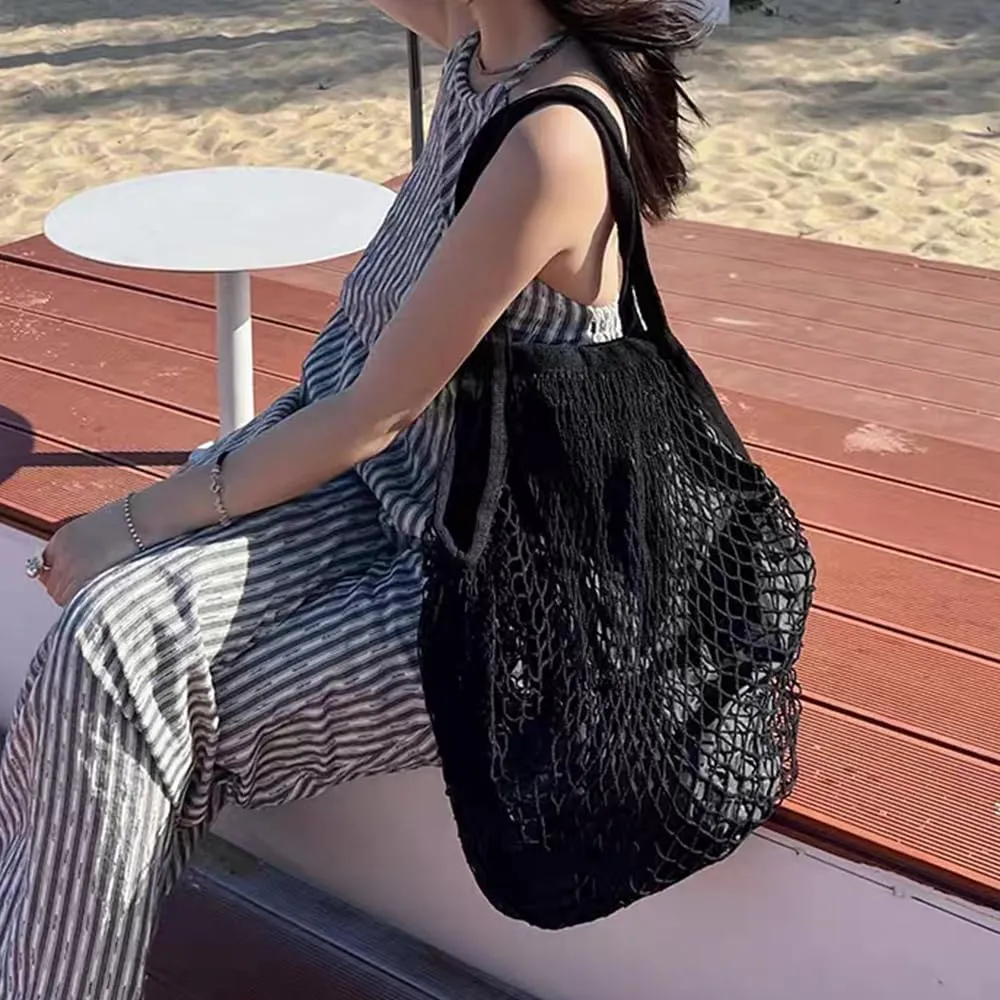 Beach Mesh Tote Bag,Casual Shoulder Handbag Bag Hobo Bag for Women,Large Foldable Reusable Net String Grocery Bag