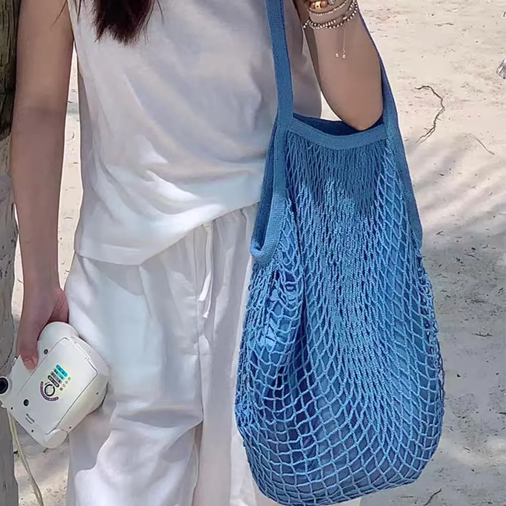 Beach Mesh Tote Bag,Casual Shoulder Handbag Bag Hobo Bag for Women,Large Foldable Reusable Net String Grocery Bag