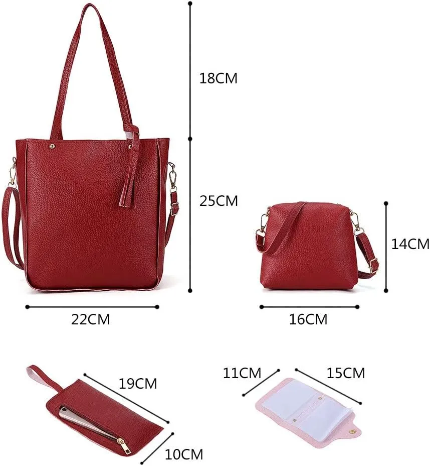 Beach Tote Bag 4 Packet Leather Solid Color Handbags Shoulder Bags Crossbody Hobo Bags Card Purse Work Travel Essential E