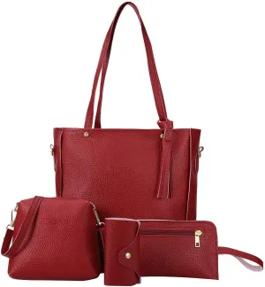 Beach Tote Bag 4 Packet Leather Solid Color Handbags Shoulder Bags Crossbody Hobo Bags Card Purse Work Travel Essential E