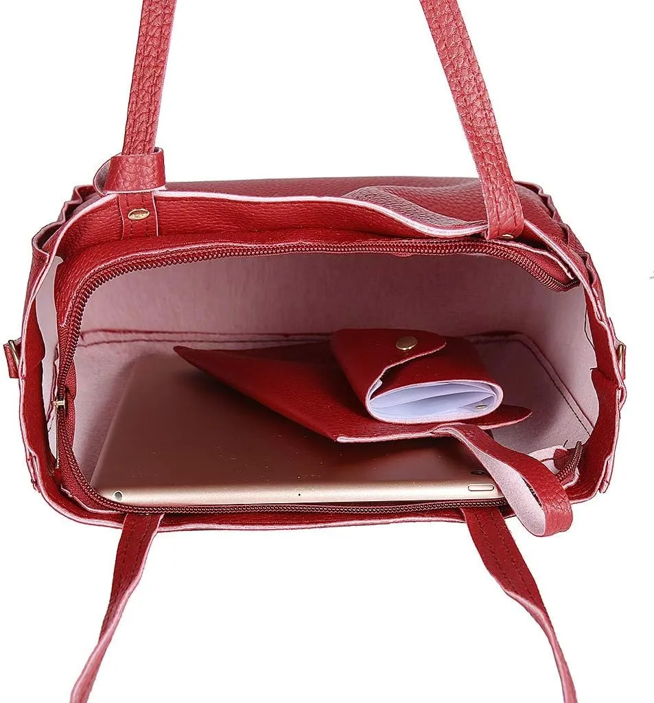 Beach Tote Bag 4 Packet Leather Solid Color Handbags Shoulder Bags Crossbody Hobo Bags Card Purse Work Travel Essential E