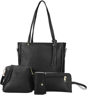 Beach Tote Bag 4 Packet Leather Solid Color Handbags Shoulder Bags Crossbody Hobo Bags Card Purse Work Travel Essential Z