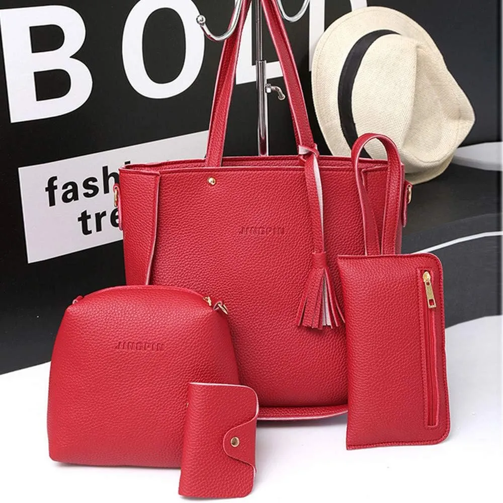 Beach Tote Bag 4 Packet Solid Color Leather Handbags Shoulder Bags Crossbody Hobo Bags Card Purse Work Travel Essential H