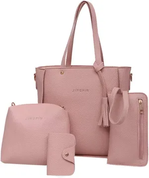 Beach Tote Bag 4 Packet Solid Color Leather Handbags Shoulder Bags Crossbody Hobo Bags Card Purse Work Travel Essential H