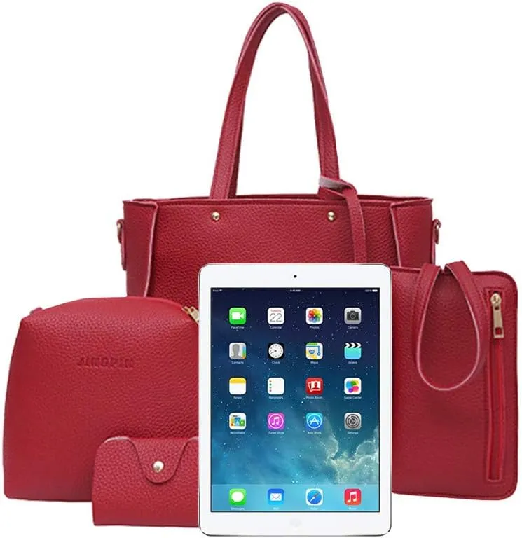 Beach Tote Bag 4 Packet Solid Color Leather Handbags Shoulder Bags Crossbody Hobo Bags Card Purse Work Travel Essential H