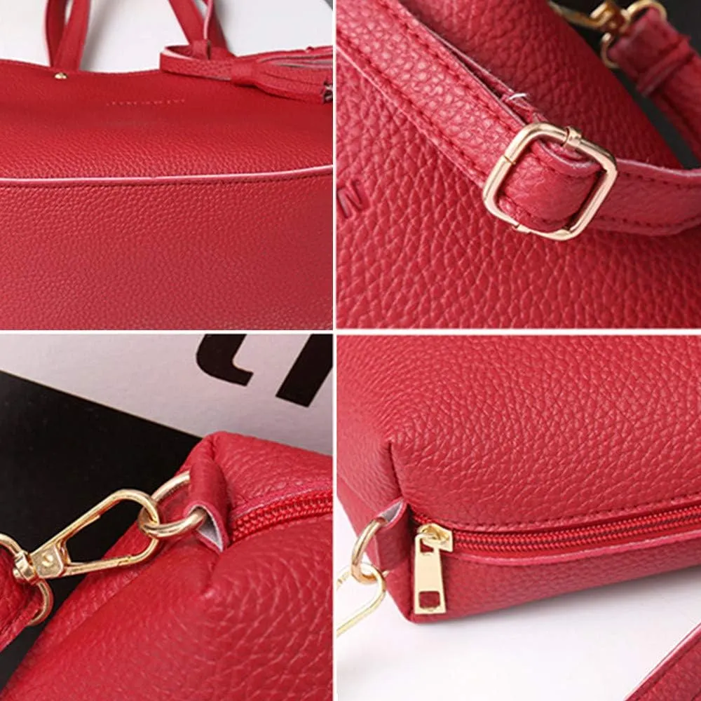 Beach Tote Bag 4 Packet Solid Color Leather Handbags Shoulder Bags Crossbody Hobo Bags Card Purse Work Travel Essential H