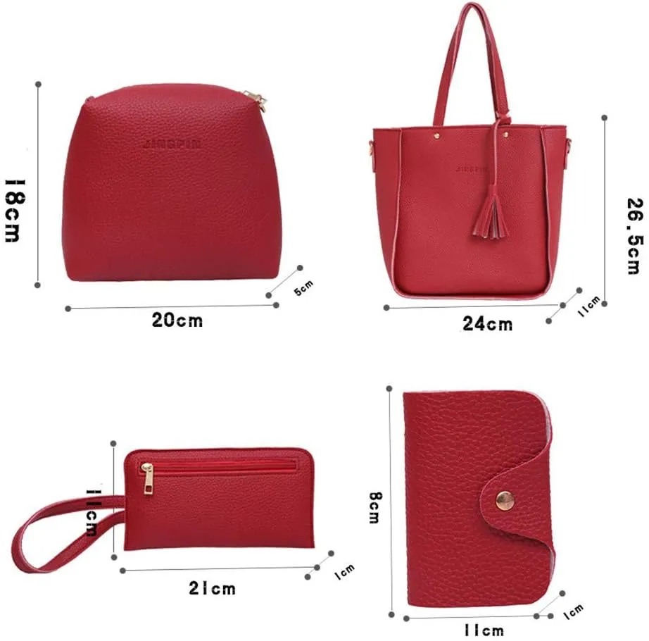 Beach Tote Bag 4 Packet Solid Color Leather Handbags Shoulder Bags Crossbody Hobo Bags Card Purse Work Travel Essential H