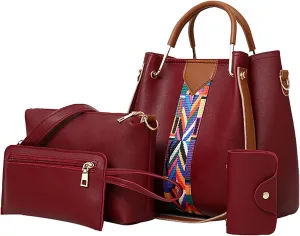 Beach Tote Bag 4 Packet Solid Color Leather Handbags Shoulder Bags Crossbody Hobo Bags Card Purse Work Travel Essential K