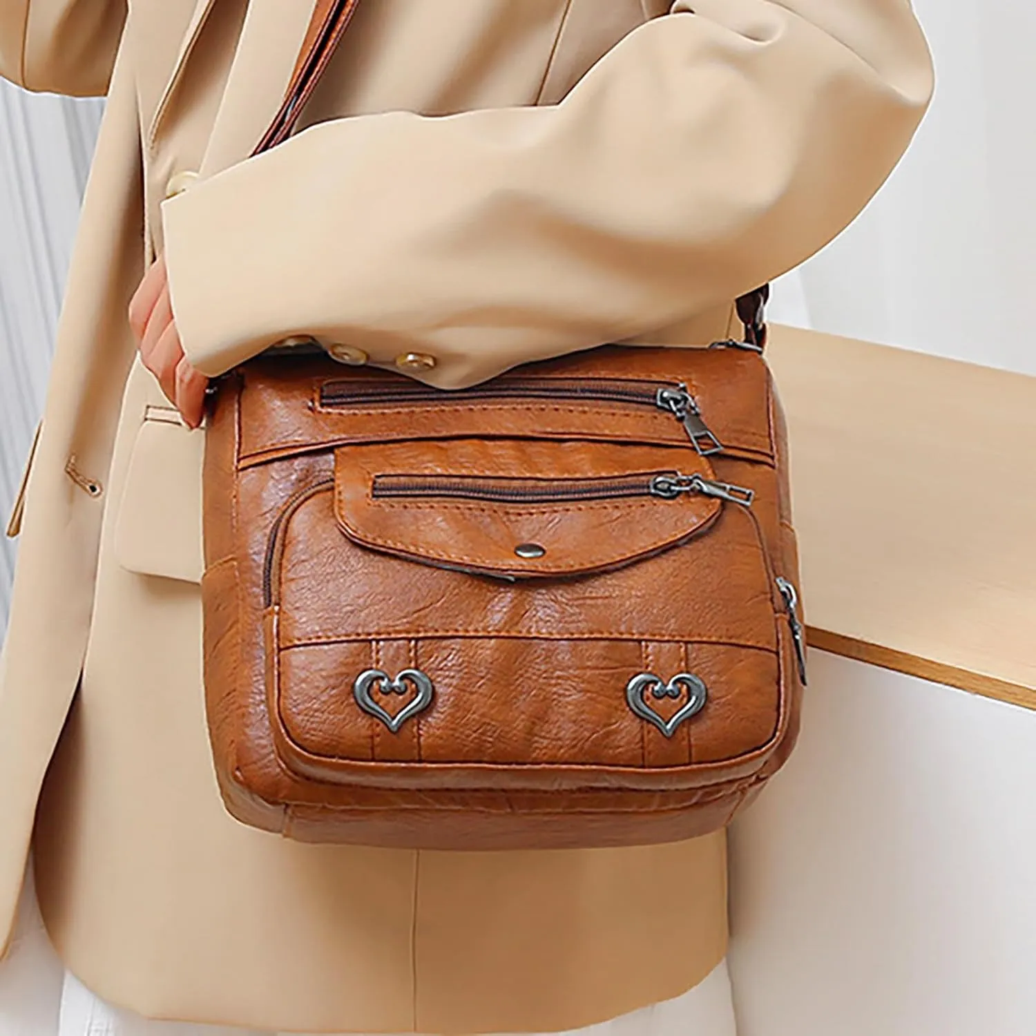 Beach Tote Bag Black Brown Solid Crossbody Shoulder Bags Medium Travel Satchel Bag Purse Wallet Anti Theft Bags V