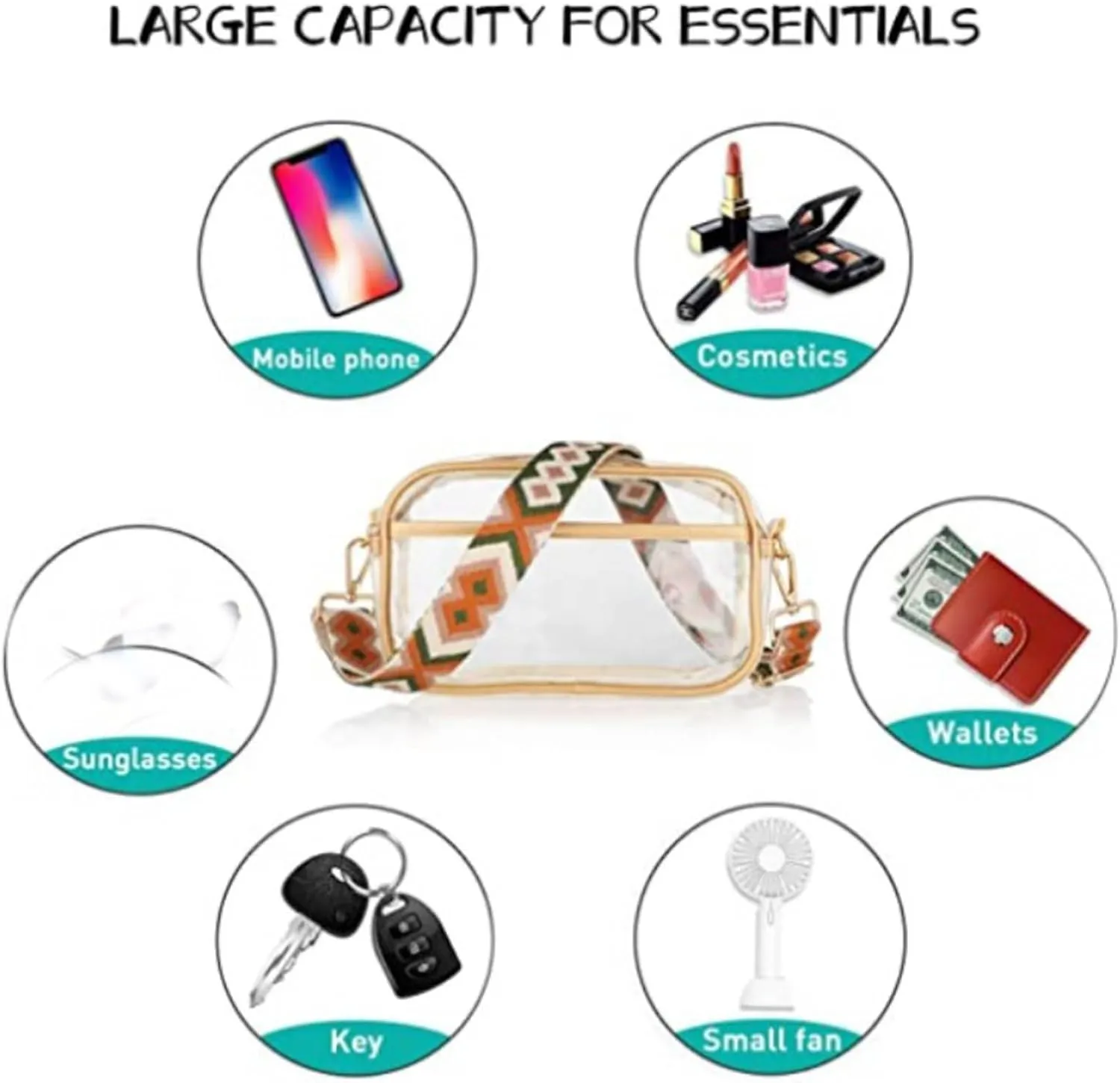 Beach Tote Bag Hobo Transparent Zipper Shoulder Bag Fashion New Pattern Messenger Bag Suitable For Outdoor Beach Travel D