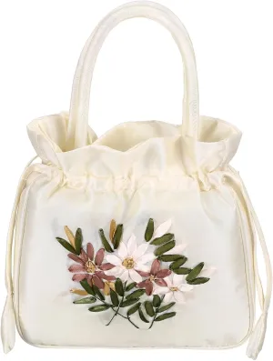 Beaupretty Elegant Floral Drawstring Evening Bag for Women Small Bucket Handbag with Handle Versatile Clutch Purse for Tea Parties Weddings and Casual Outings
