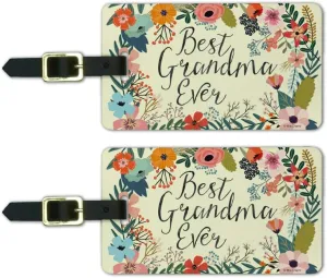 Best Grandma Ever Floral Luggage ID Tags Suitcase Carry-On Cards - Set of 2