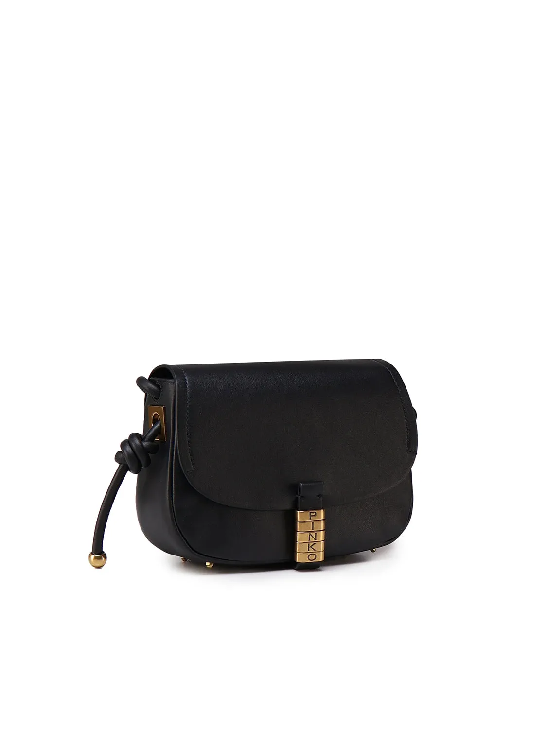 Black Leather Shoulder Bag with Knots