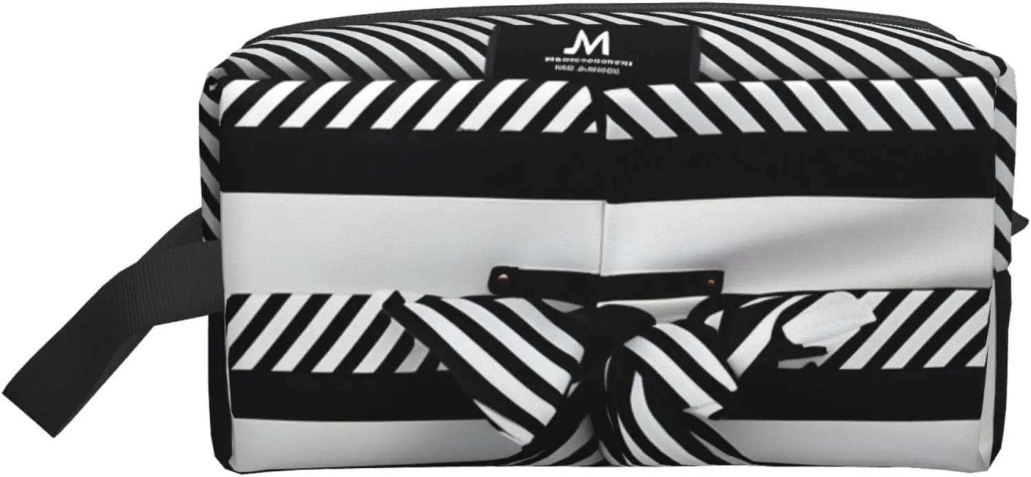 Black White Stripe print Travel Toiletry Bag for Men,Shaving Kit with Large Capacity for Travel Accessories