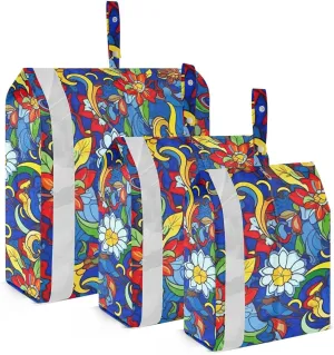 Blue Boho Flower Packing Cubes for Travel 3 Set Travel Compression Bags Luggage Bags for Packing Compression