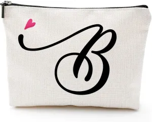 Blue Leaves B Initial Monogram Personalized Travel Makeup Bag,Cosmetic Bag Gifts with Zipper Waterproof(Makeup bag-Letter B)