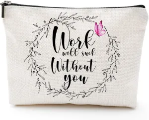Blue Leaves Coworker Leaving Gifts for Women Going Away Gifts,Coworker Goodbye Gift,Farewell Gifts for Coworkers,Friends,Boss- Cosmetic Bag Gifts,Makeup Bag