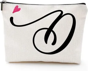 Blue Leaves D Initial Monogram Personalized Travel Makeup Bag,Cosmetic Bag Gifts with Zipper Waterproof(Makeup bag-Letter D)