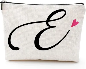 Blue Leaves E Initial Monogram Personalized Travel Makeup Bag,Cosmetic Bag Gifts with Zipper Waterproof(Makeup bag-Letter E)