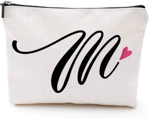 Blue Leaves M Initial Monogram Personalized Travel Makeup Bag,Cosmetic Bag Gifts with Zipper Waterproof(Makeup bag-Letter M-2)