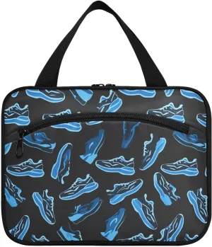 Blue Vector Shoes Pattern Black hanging hanging travel toiletry with hook, designer unisex bags for toiletries for traveler bathroom bolsas para maquillaje
