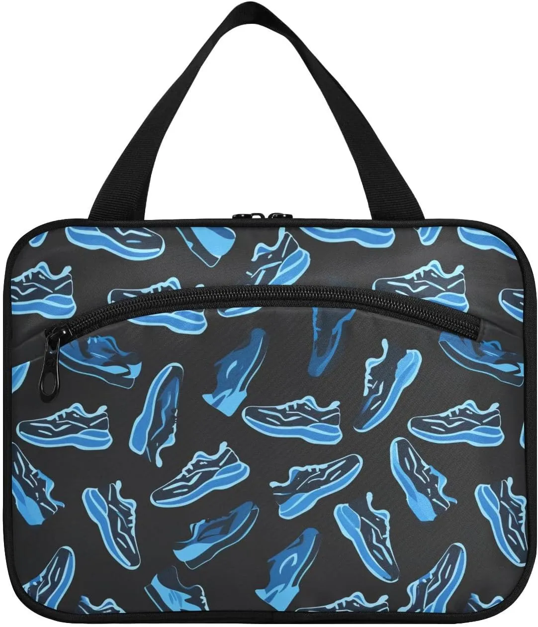 Blue Vector Shoes Pattern Black hanging hanging travel toiletry with hook, designer unisex bags for toiletries for traveler bathroom bolsas para maquillaje