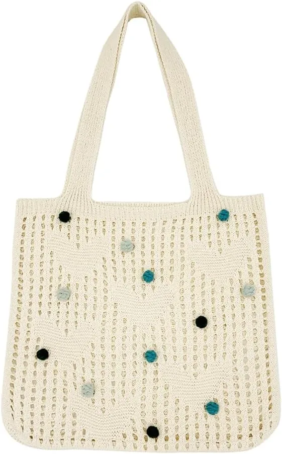 Bohemian Crochet Beach Bag Women 2025 Summer Knit Hobo Purse Shoulder Bag with Colored Beads Casual Tote Handbags