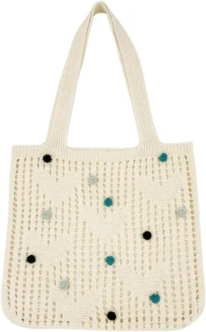 Bohemian Crochet Beach Bag Women 2025 Summer Knit Hobo Purse Shoulder Bag with Colored Beads Casual Tote Handbags