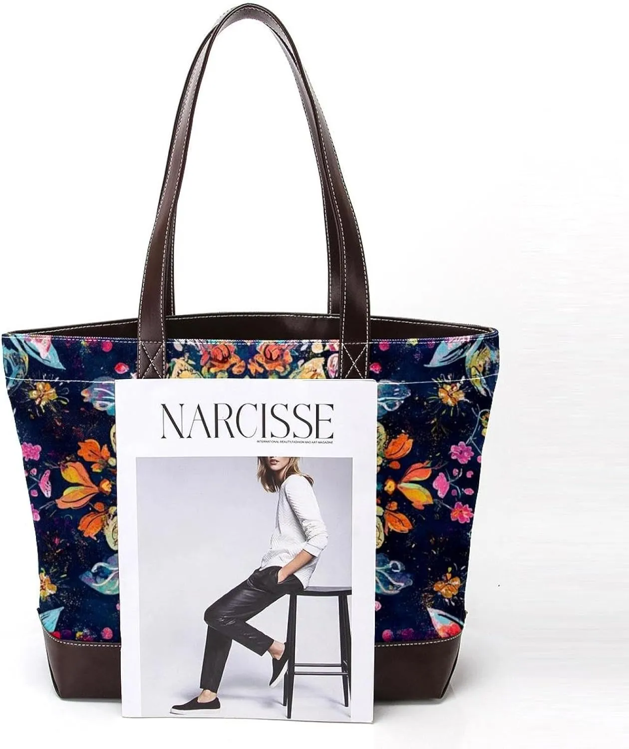 Boho Floral-34 Tote Bags Durable Leather Canvas Purses and Handbags for Women Top Handle Shoulder Satchel Hobo Bags