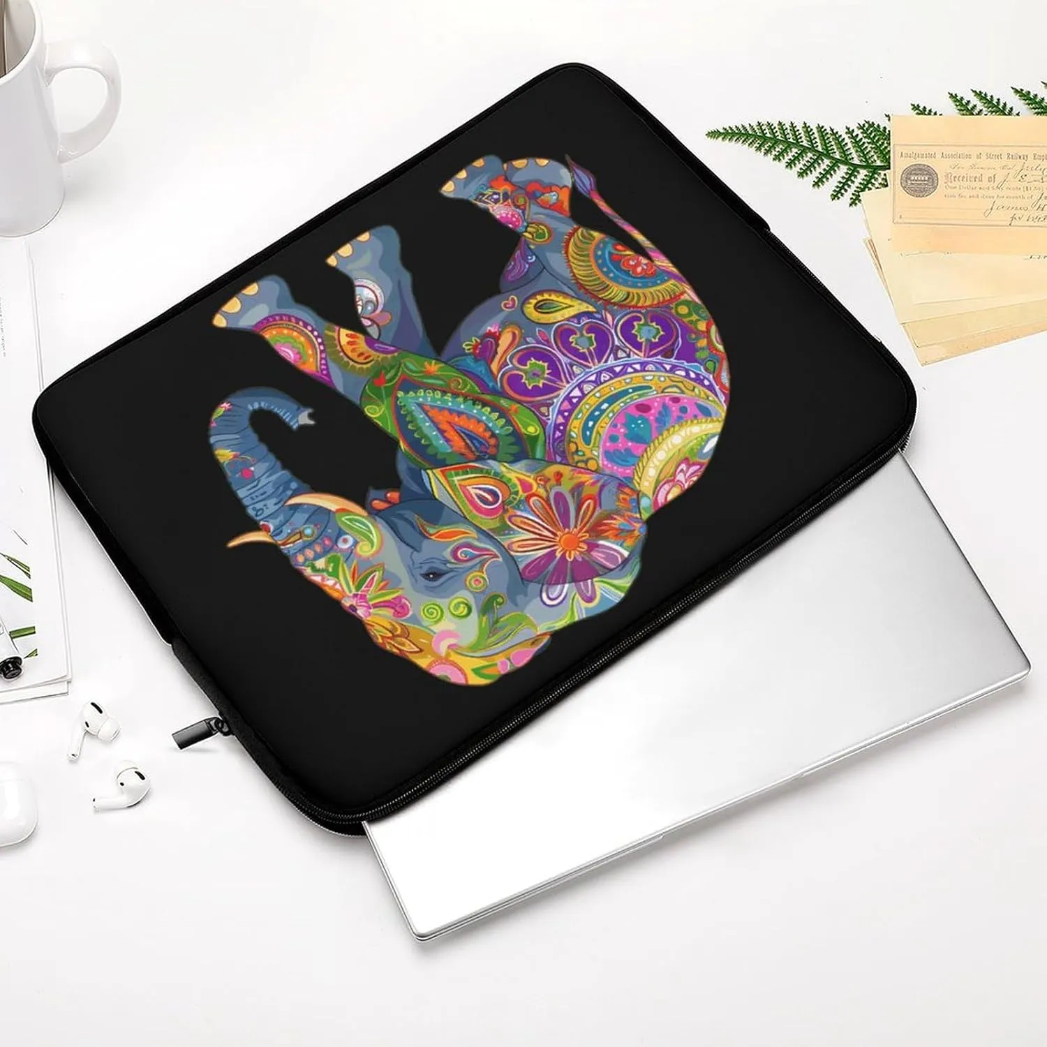 Boho Painted Elephant Personalized Laptop Bag Business Casual Laptop Cases Slim Computer Bag Briefcase