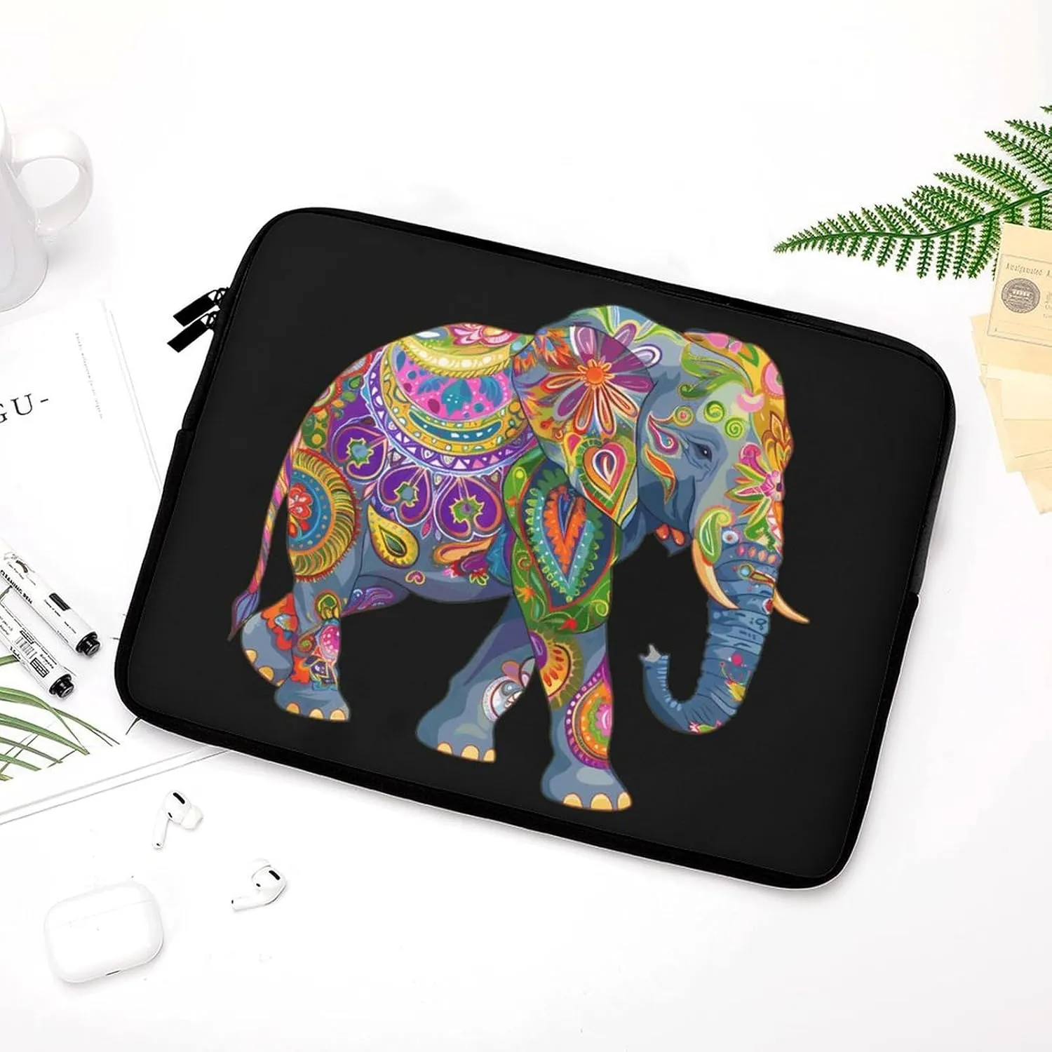 Boho Painted Elephant Personalized Laptop Bag Business Casual Laptop Cases Slim Computer Bag Briefcase