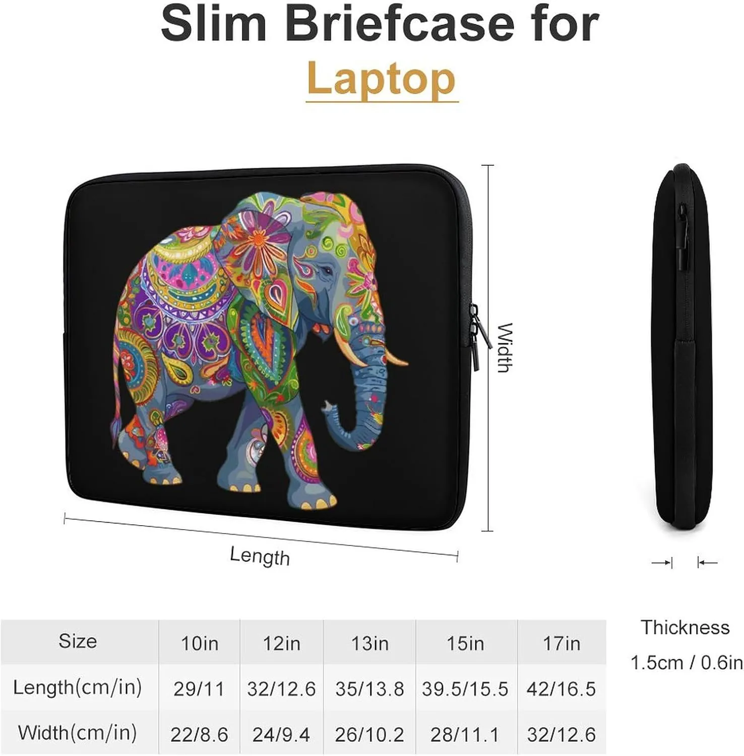Boho Painted Elephant Personalized Laptop Bag Business Casual Laptop Cases Slim Computer Bag Briefcase