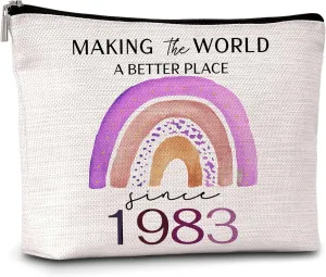 Boho Rainbow Makeup Bag, 41th Birthday Gifts for Women Aunt Friends Sister Coworkers, Travel Toiletry Waterproof Cosmetic Bag, Making the World A Better Place Since 1983 - A19