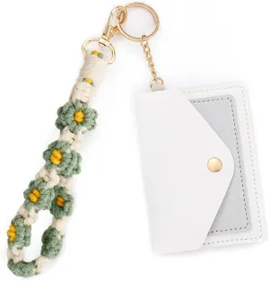 Boho Wristlet Keychain Wristlet Wallet for Women Macrame Wrist Lanyard Flower Keychain