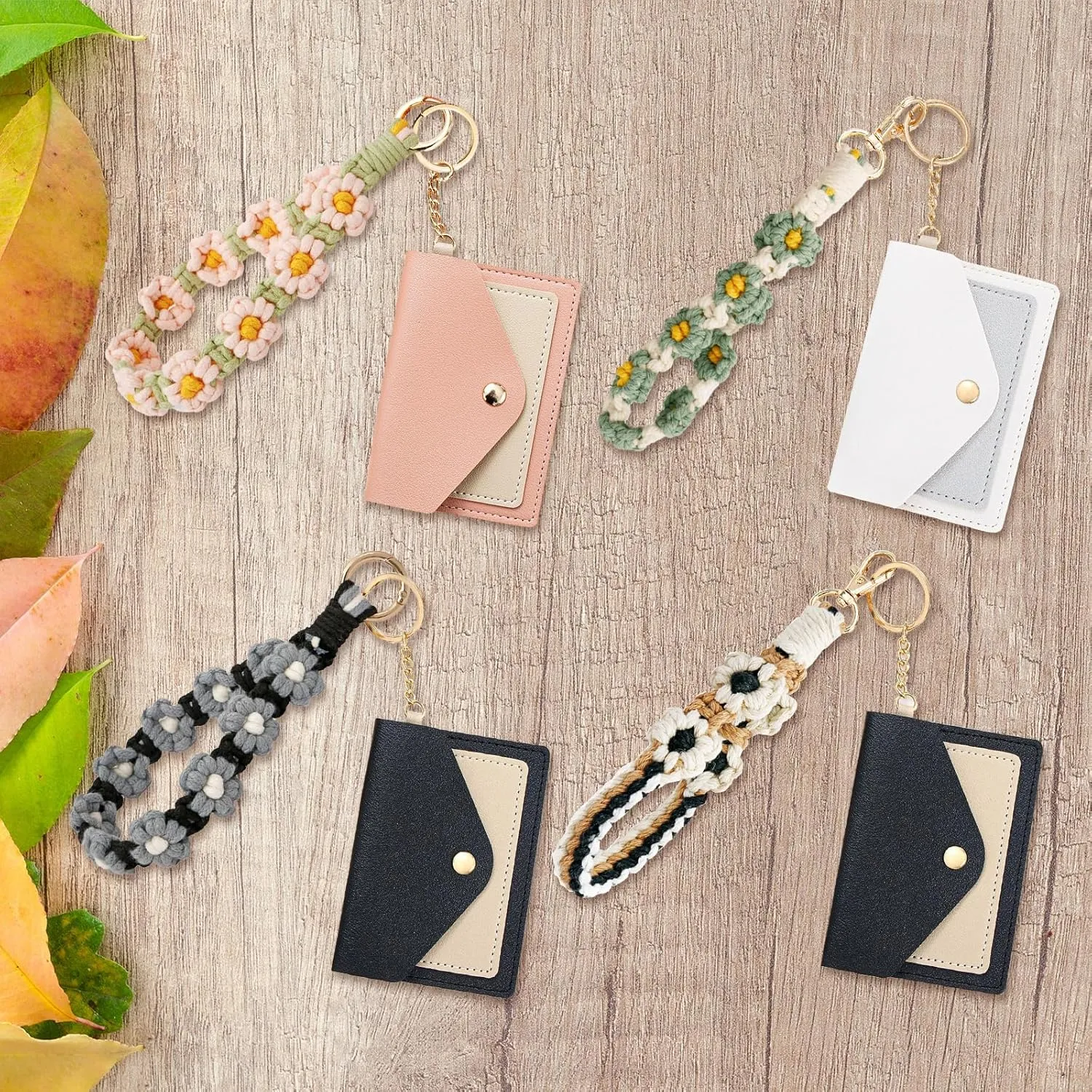 Boho Wristlet Keychain Wristlet Wallet for Women Macrame Wrist Lanyard Flower Keychain