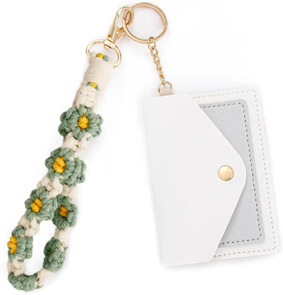 Boho Wristlet Keychain Wristlet Wallet for Women Macrame Wrist Lanyard Flower Keychain
