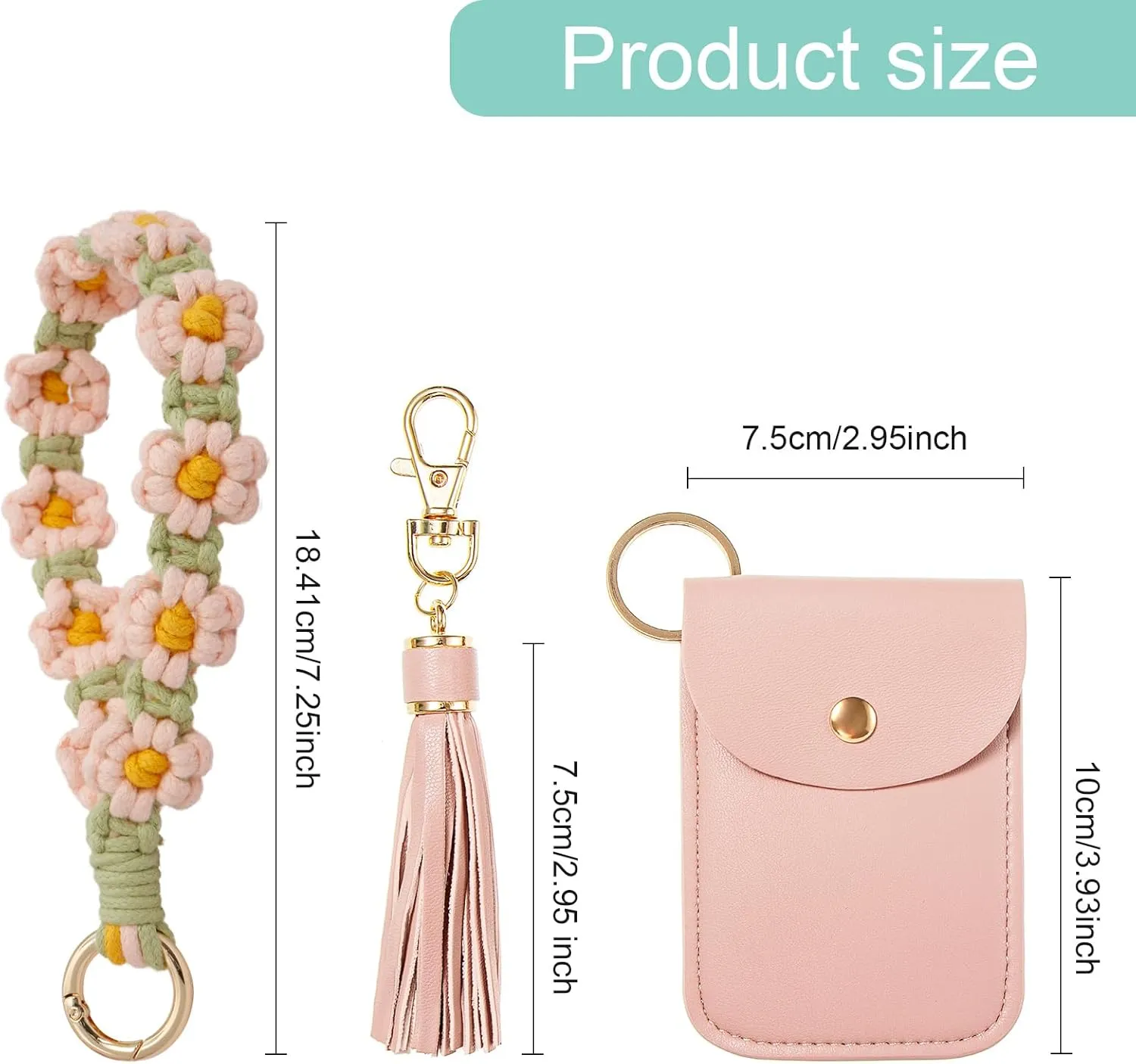 Boho Wristlet Keychain Wristlet Wallet for Women Macrame Wrist Lanyard Flower Keychain