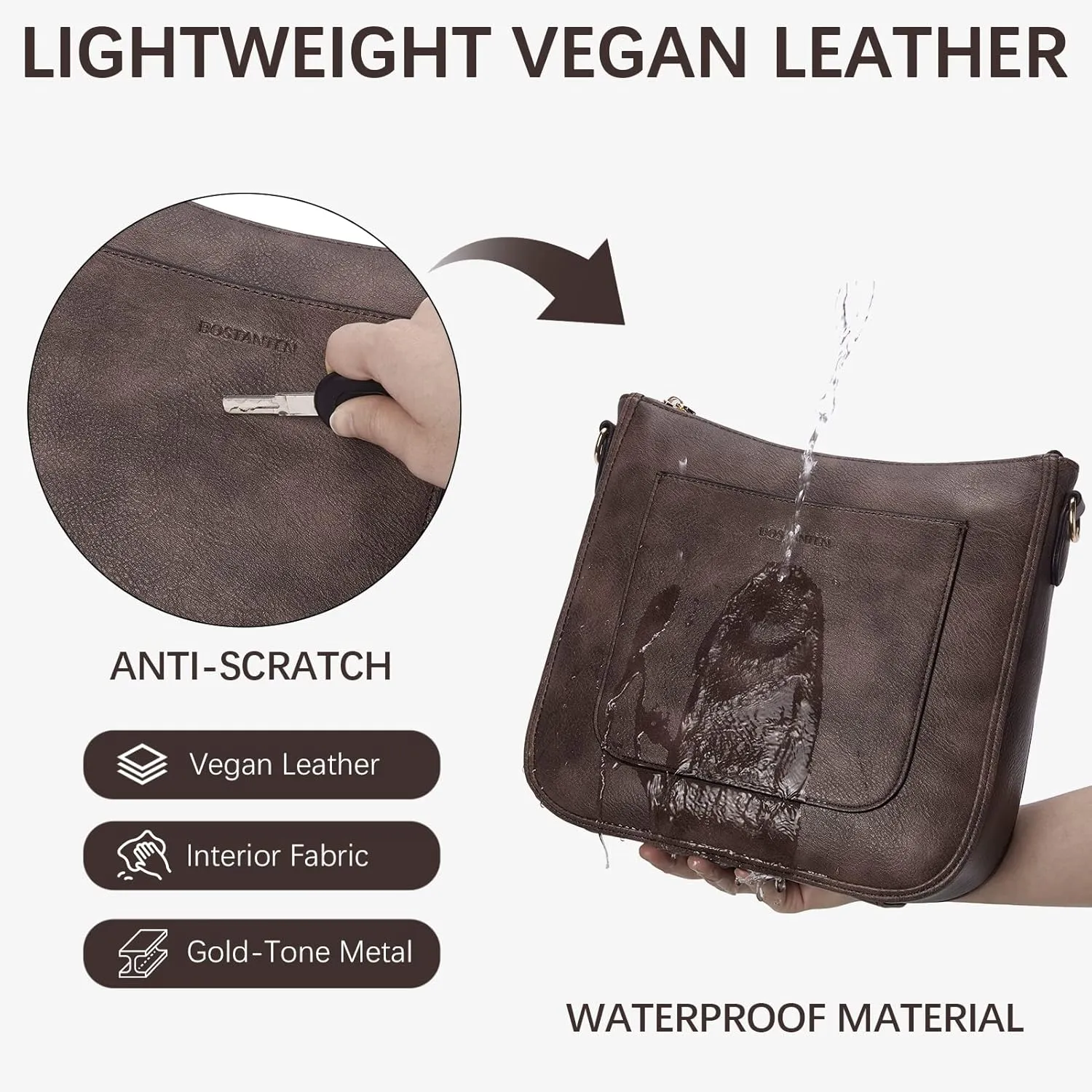 BOSTANTEN Crossbody Bags for Women Trendy Vegan Leather Hobo Handbags Fashion Shoulder Purse with Adjustable Guitar Strap