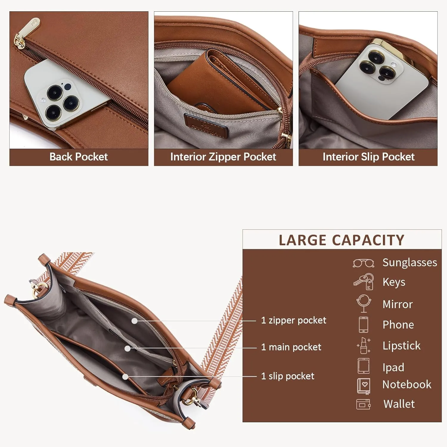 BOSTANTEN Crossbody Bags for Women Trendy Vegan Leather Hobo Handbags Fashion Shoulder Purse with Adjustable Guitar Strap