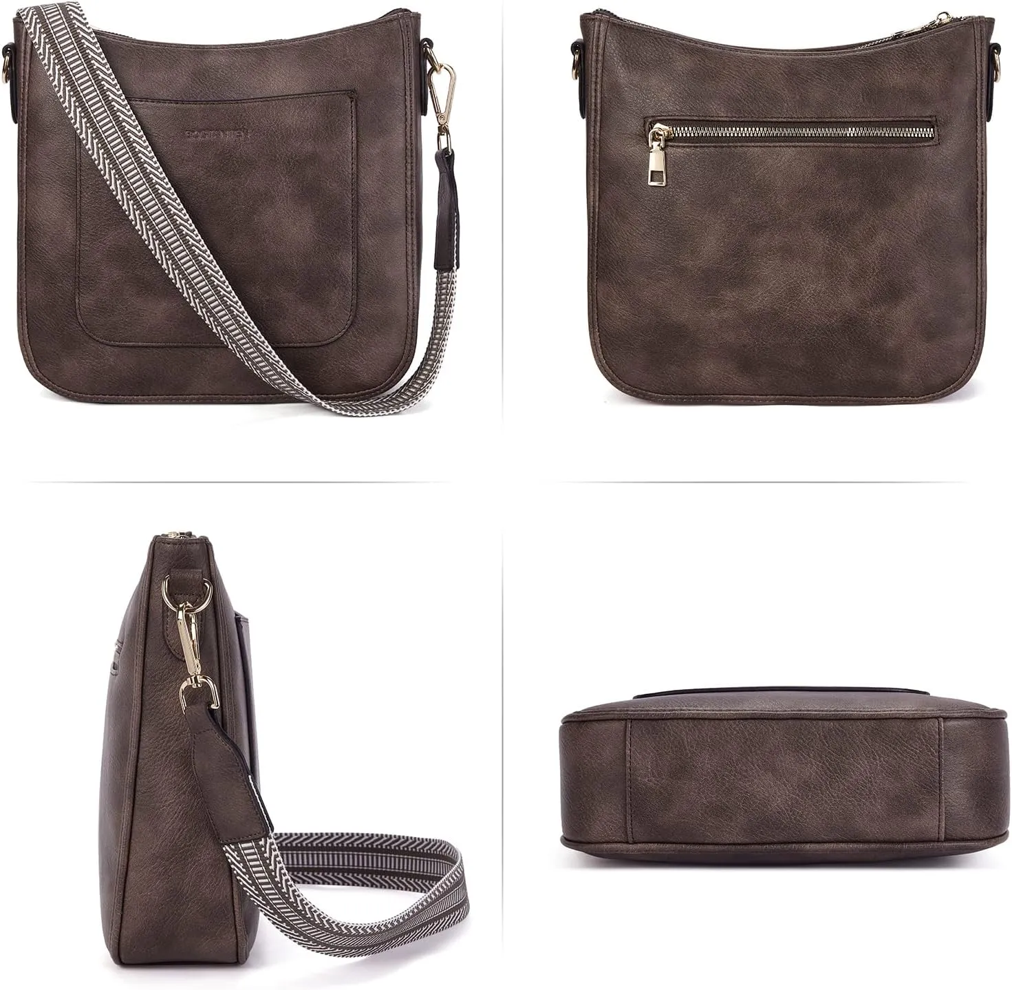 BOSTANTEN Crossbody Bags for Women Trendy Vegan Leather Hobo Handbags Fashion Shoulder Purse with Adjustable Guitar Strap