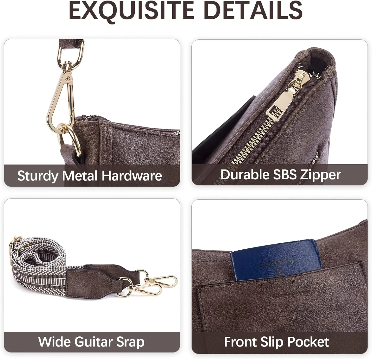 BOSTANTEN Crossbody Bags for Women Trendy Vegan Leather Hobo Handbags Fashion Shoulder Purse with Adjustable Guitar Strap