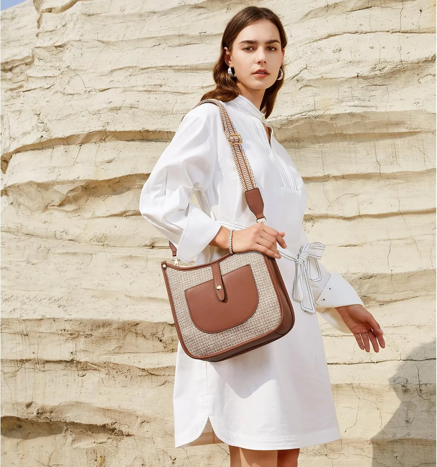 BOSTANTEN Crossbody Bags for Women Trendy Vegan Leather Hobo Handbags Fashion Shoulder Purse with Adjustable Guitar Strap