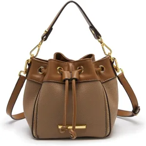 Bucket Shoulder Bag for Women with 2 Removable Straps Drawstring Top Handle Handbag Ladies Crossbody Bags (Brown)
