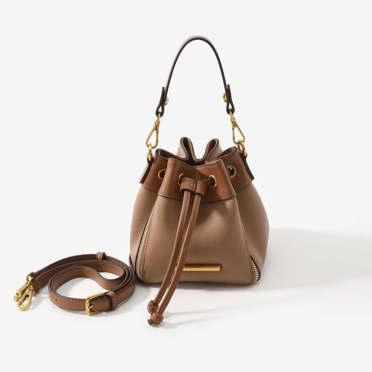 Bucket Shoulder Bag for Women with 2 Removable Straps Drawstring Top Handle Handbag Ladies Crossbody Bags (Brown)