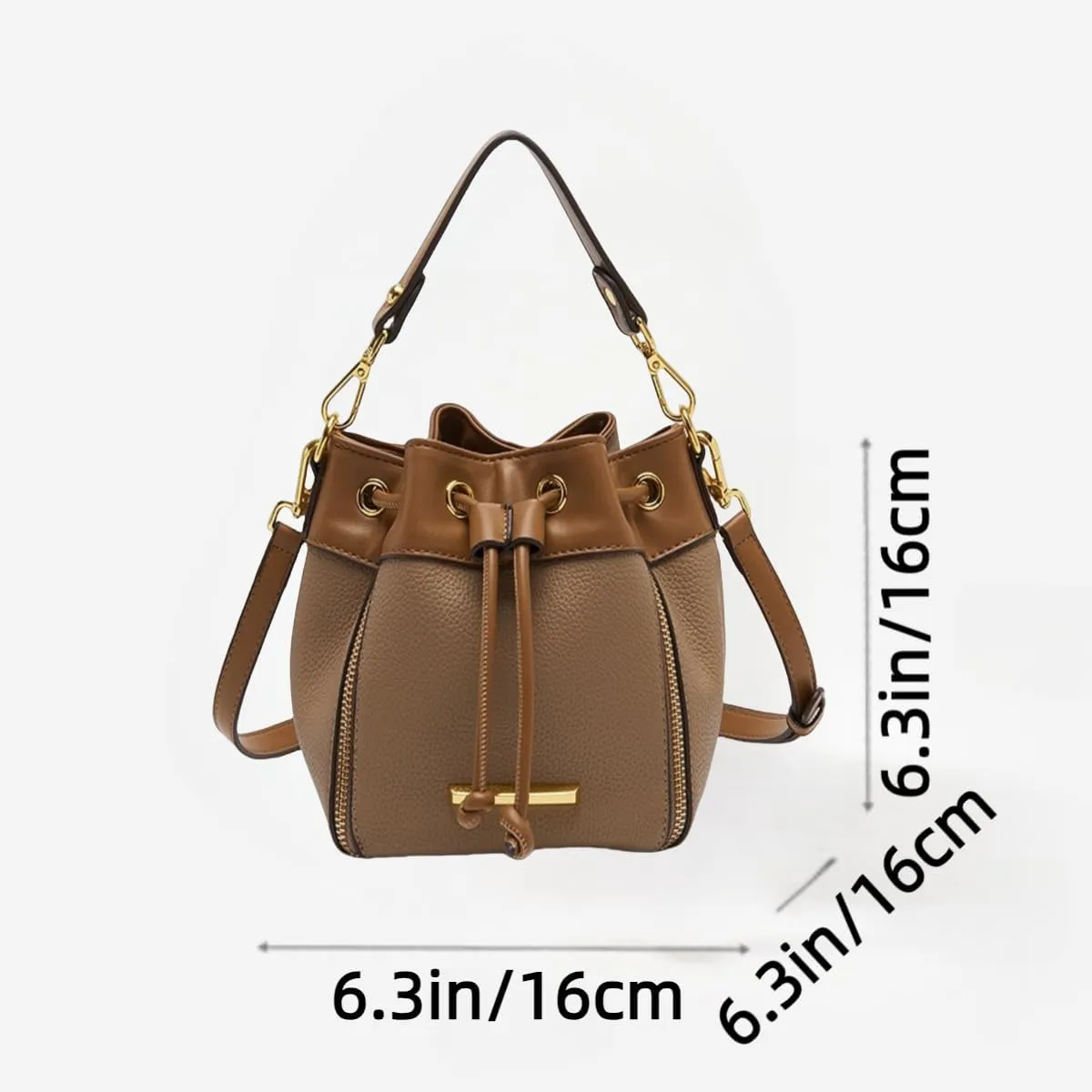 Bucket Shoulder Bag for Women with 2 Removable Straps Drawstring Top Handle Handbag Ladies Crossbody Bags (Brown)
