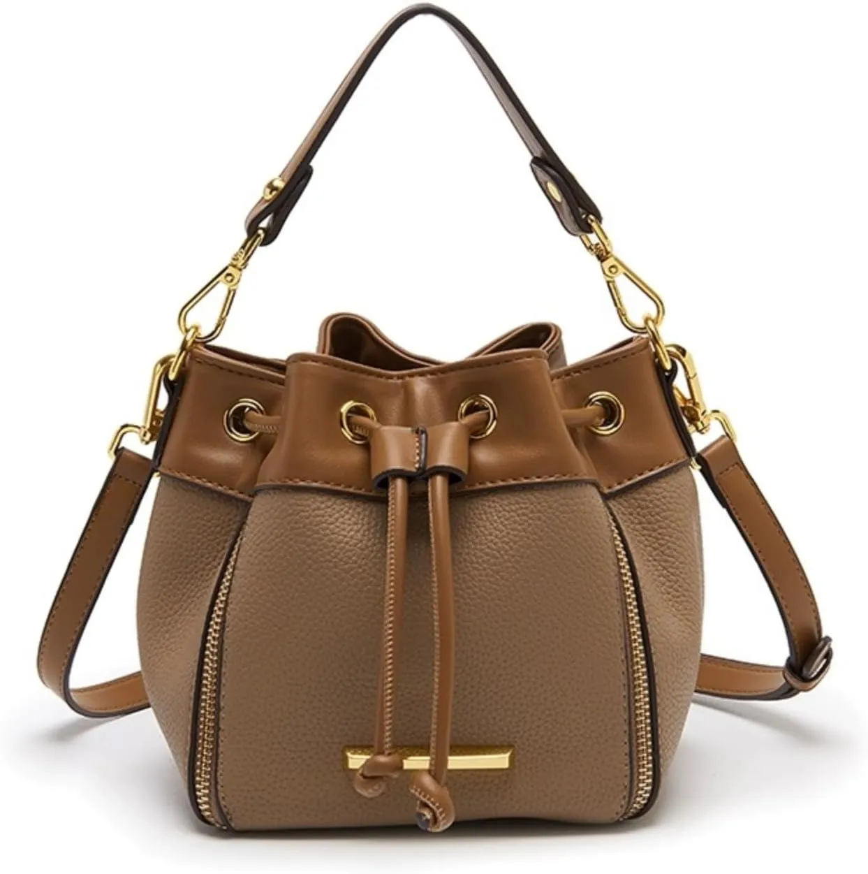 Bucket Shoulder Bag for Women with 2 Removable Straps Drawstring Top Handle Handbag Ladies Crossbody Bags (Brown)